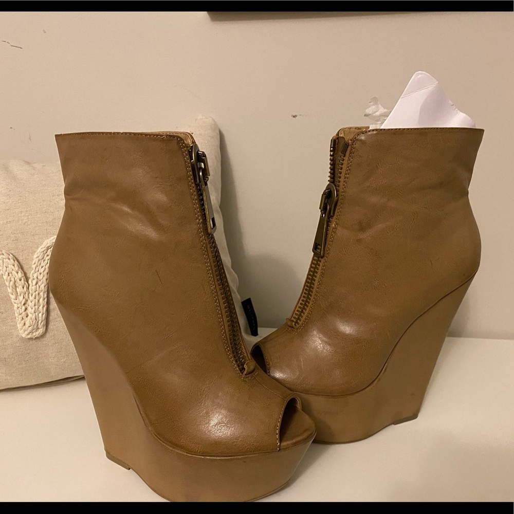 Peep-Toe Wedge Booties